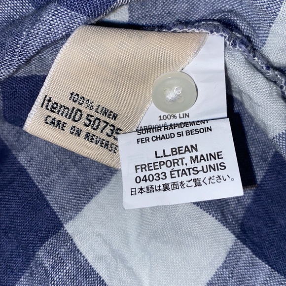 L.L. Bean Split Neck Linen Tunic Long Sleeve Plaid Top - Picture 5 of 10